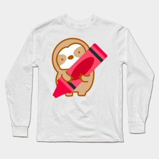 Cute Red Crayon Sloth Long Sleeve T-Shirt